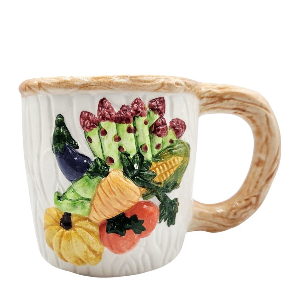 Vintage 1994 Garden Fruit Vegetables Ceramic 3D Embossed Texture Collectible Mug